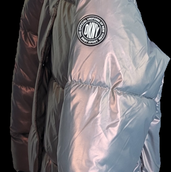 DKNY SPORT women’s removable hood metallic/irridescent puffer jacket - Small - Picture 7 of 9